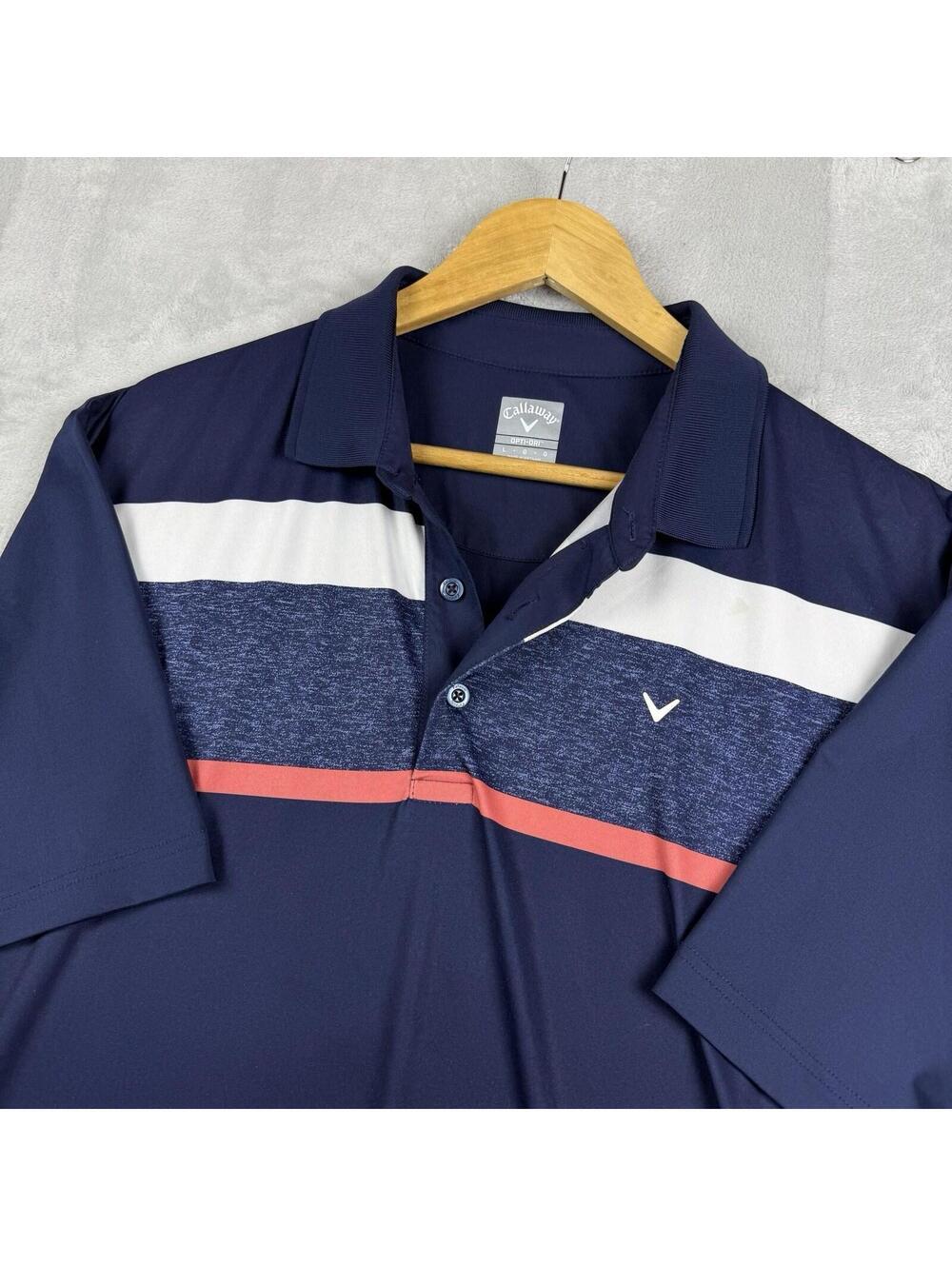 Callaway Opti Dri Golf Polo Shirt Mens L Blue Stripe Performance Preppy Summer